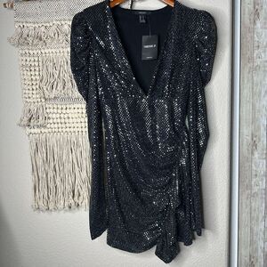 Forever 21 Black Sequin Ruched Dress (Small)